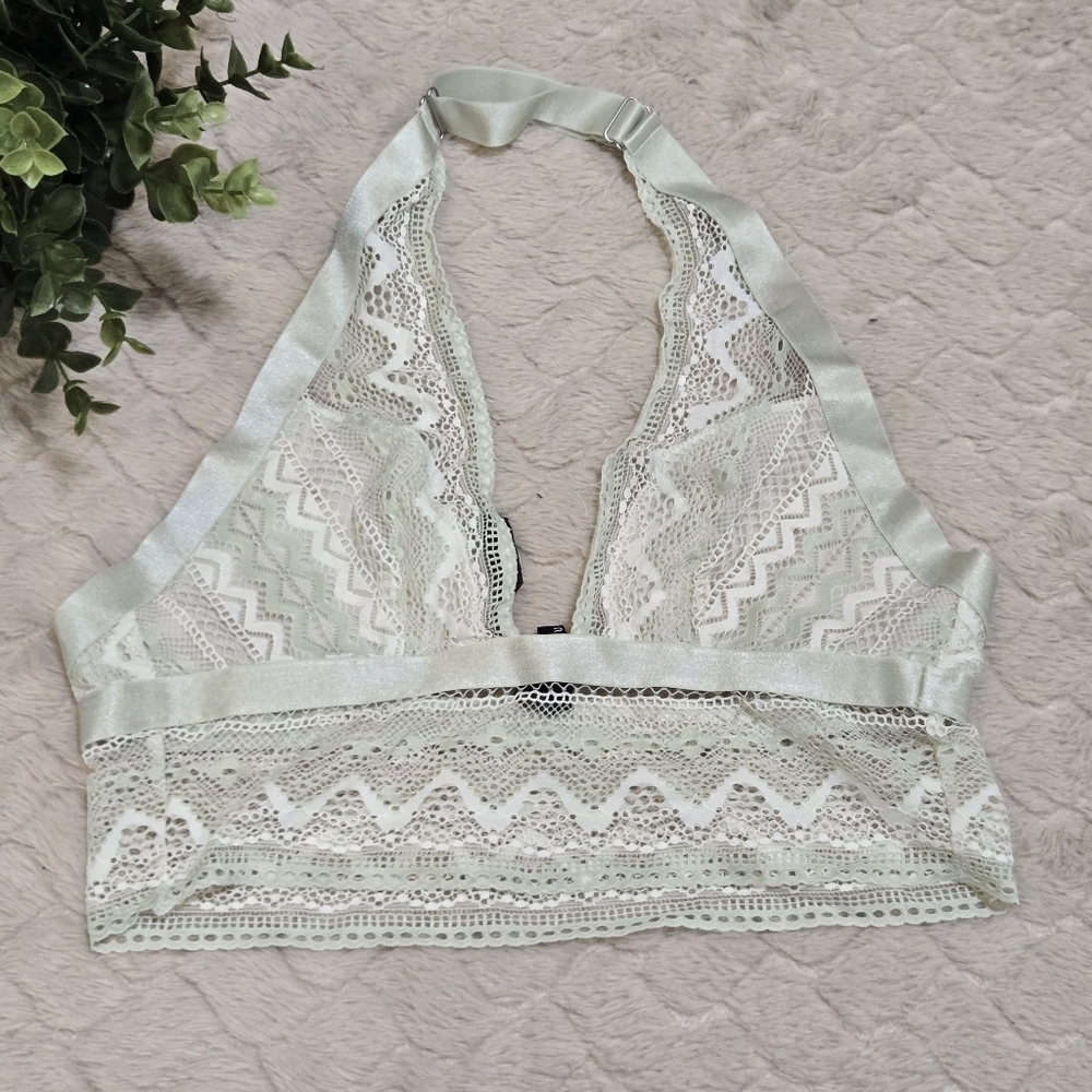 Out From Under for Urban Outfitters Mint Green Boho Lace Halter Bralette, Medium